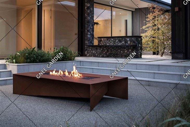 Natural Rusted Rectangle Patio Corten Steel Gas Fire Pit