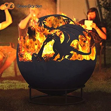 Corten Fire Sphere Roaring Laser-Cut Dragon 패턴